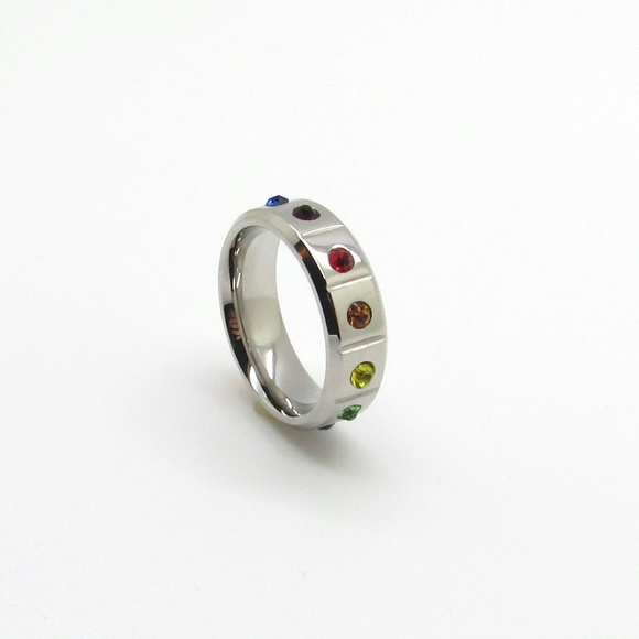 Jewelry - Stainless Steel Cubic Zirconia Rainbow Ring.